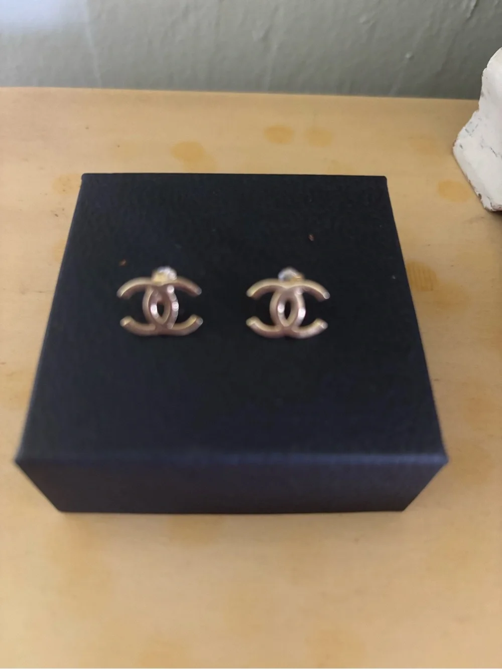 14k CHANEL Gold CC Logo Earrings with Crystal Accent